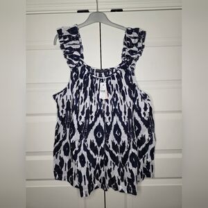 NWT Lane Bryant Womens 24 Swing Ruffle-Sleeve Tank - Navy Ikat